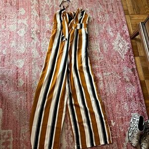 Brown and white striped jumpsuit
